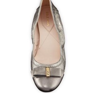Cole Haan Metallic Silver Bow Ballet Flat